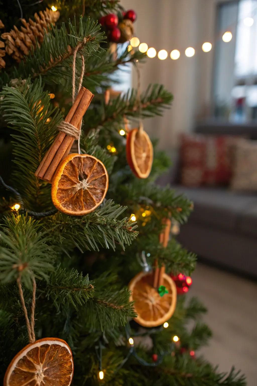 A Christmas tree with wonderfully scented decorations.