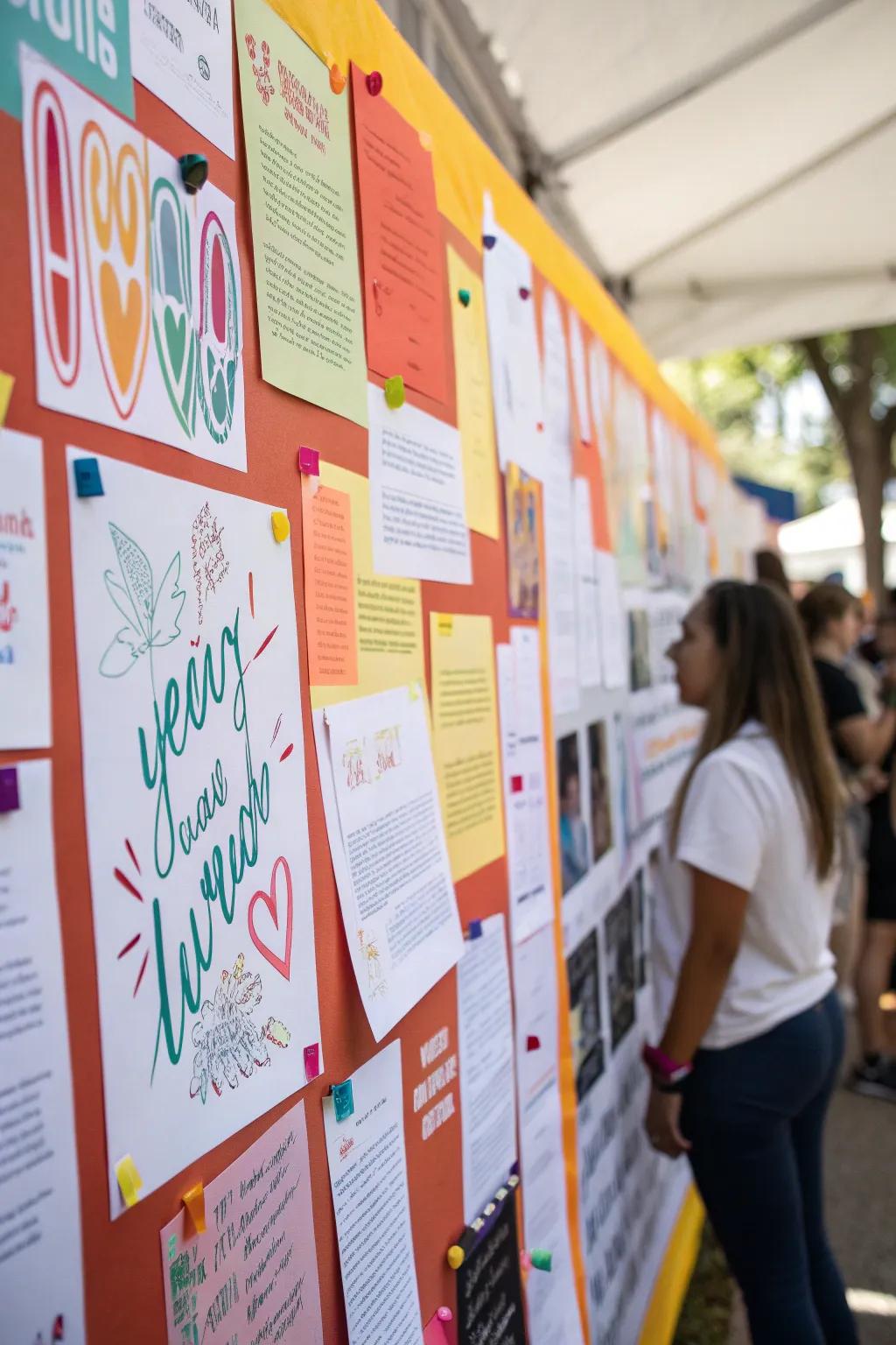 A bulletin board showcasing creative and eye-catching lettering.