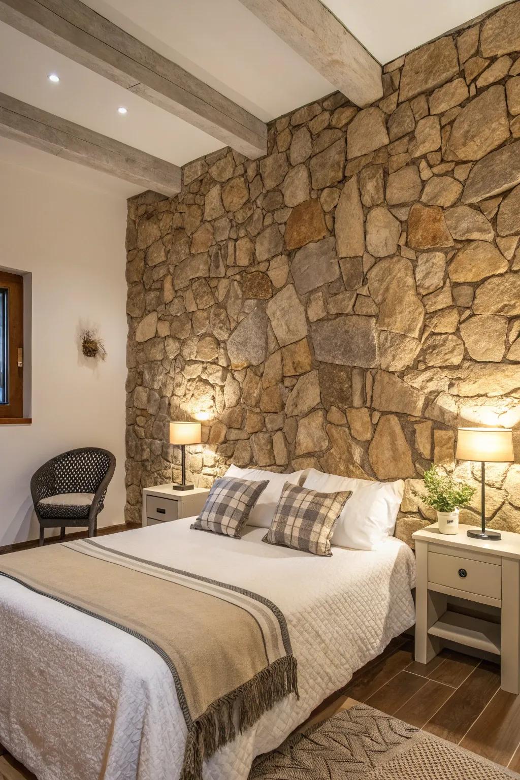 A natural stone accent wall creating a captivating focal point.