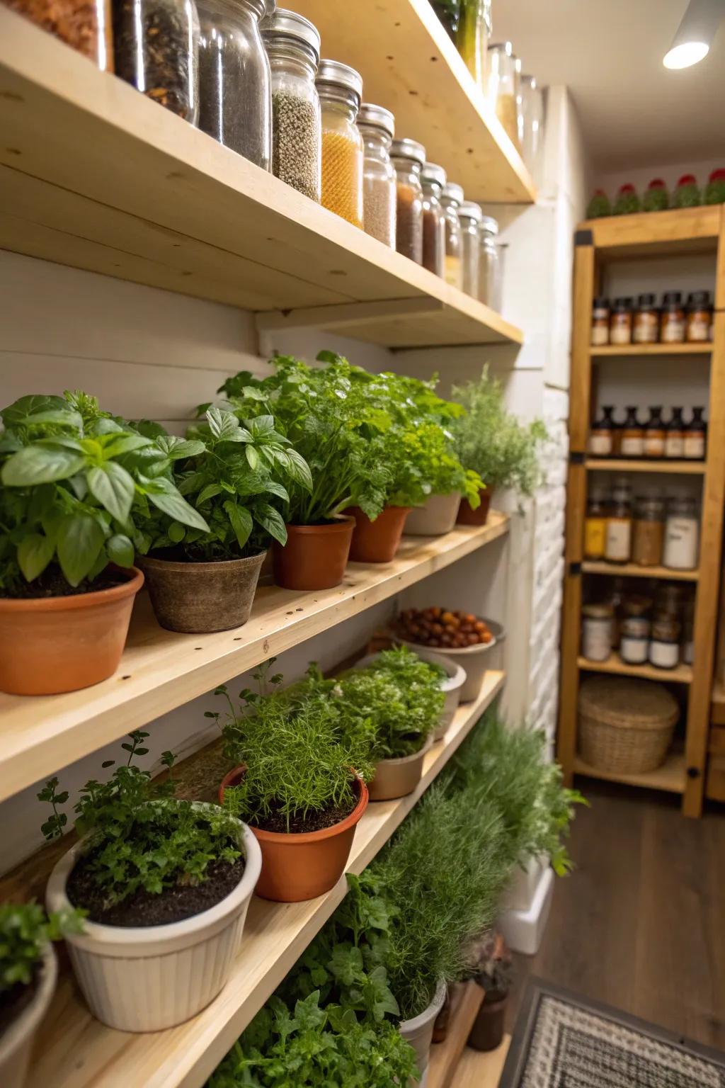 A touch of greenery brings freshness to your pantry.