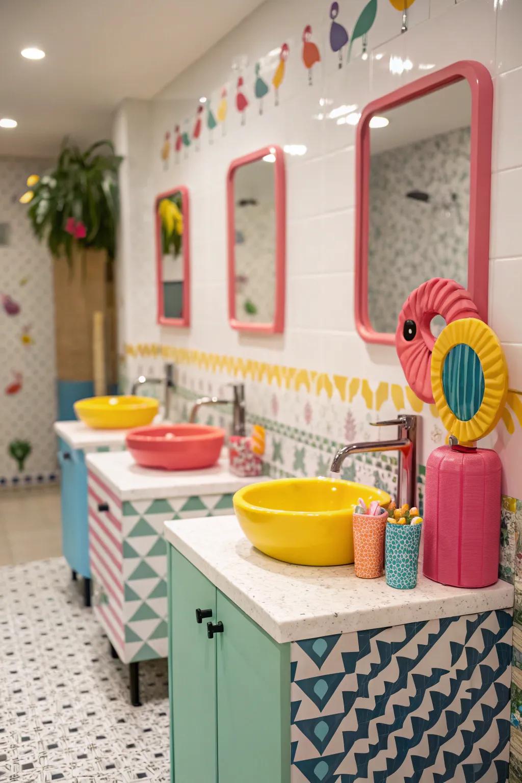 Colorful fixtures add a playful element to this powder room.