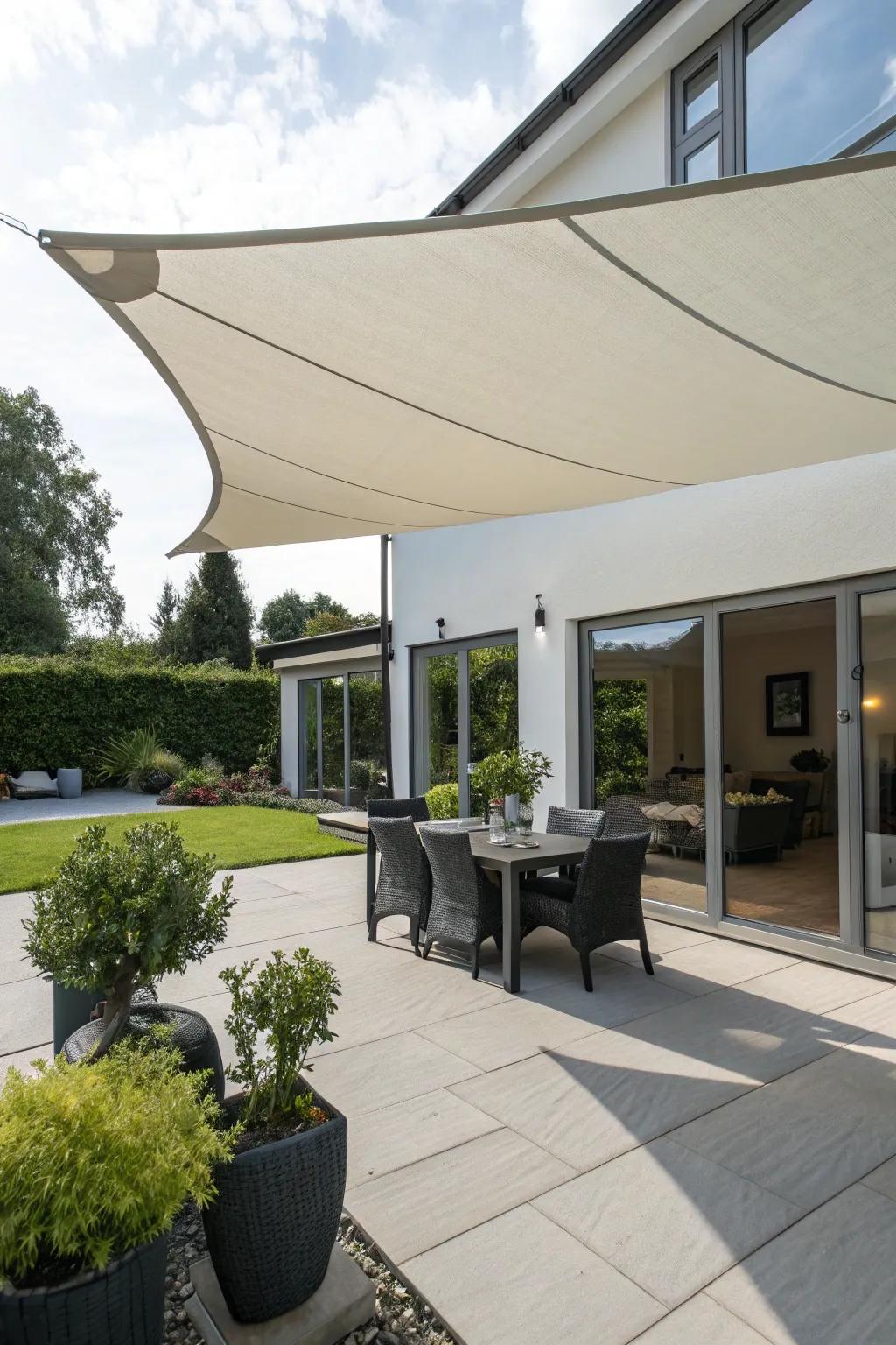 A shade sail offers an easy and stylish way to cover your patio.