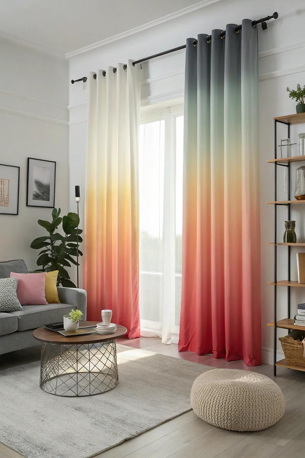 Ombre curtains introduce a modern and artistic flair.