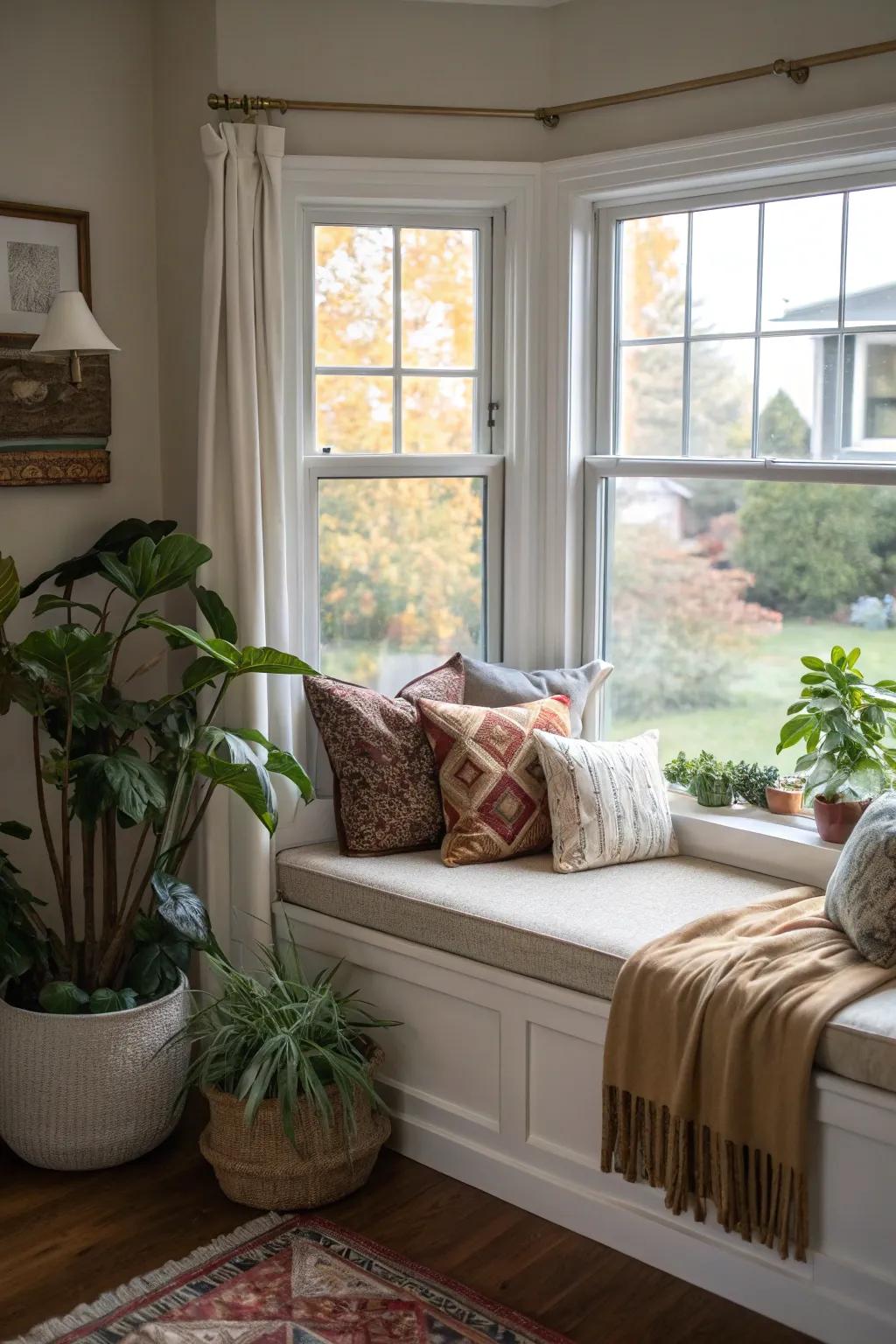 Create a cozy window seat for relaxation.