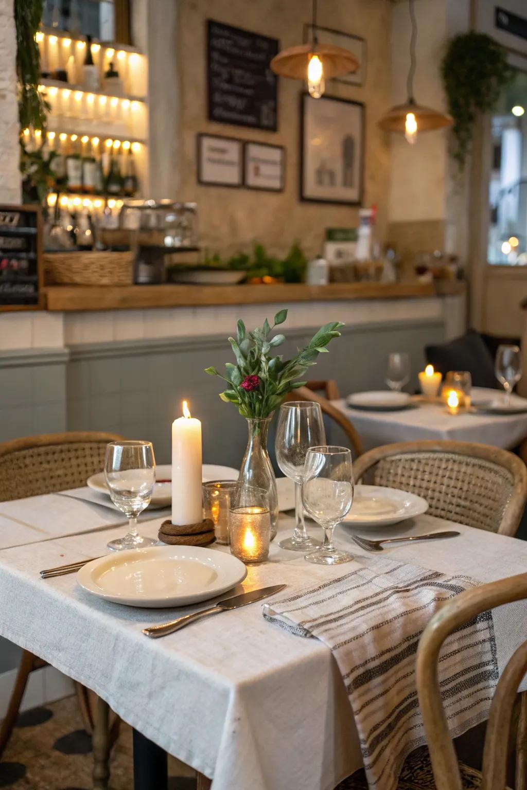 A casual bistro vibe with simple tableware for a relaxed setting.