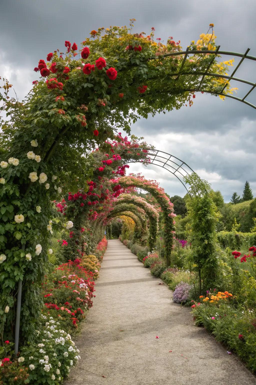 A flower tunnel creates an immersive floral experience.