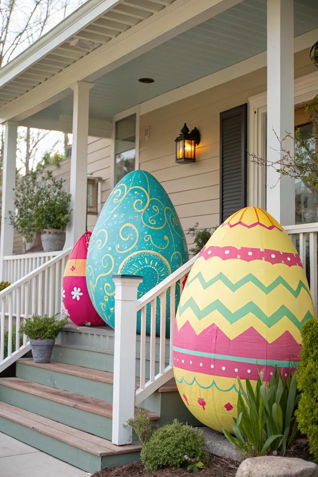 Giant eggs create a playful and eye-catching display.