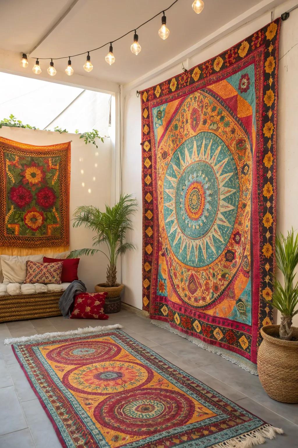 Colorful rugs make bold and vibrant backdrops.