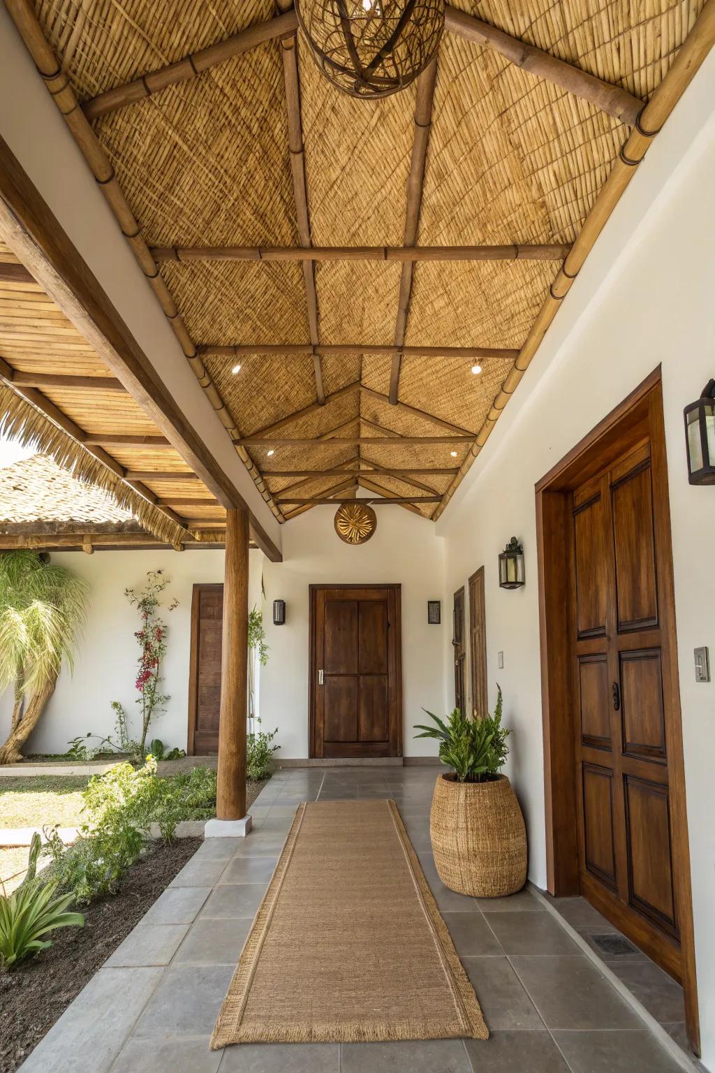 Nature-inspired ceilings bring an organic touch to your entryway.