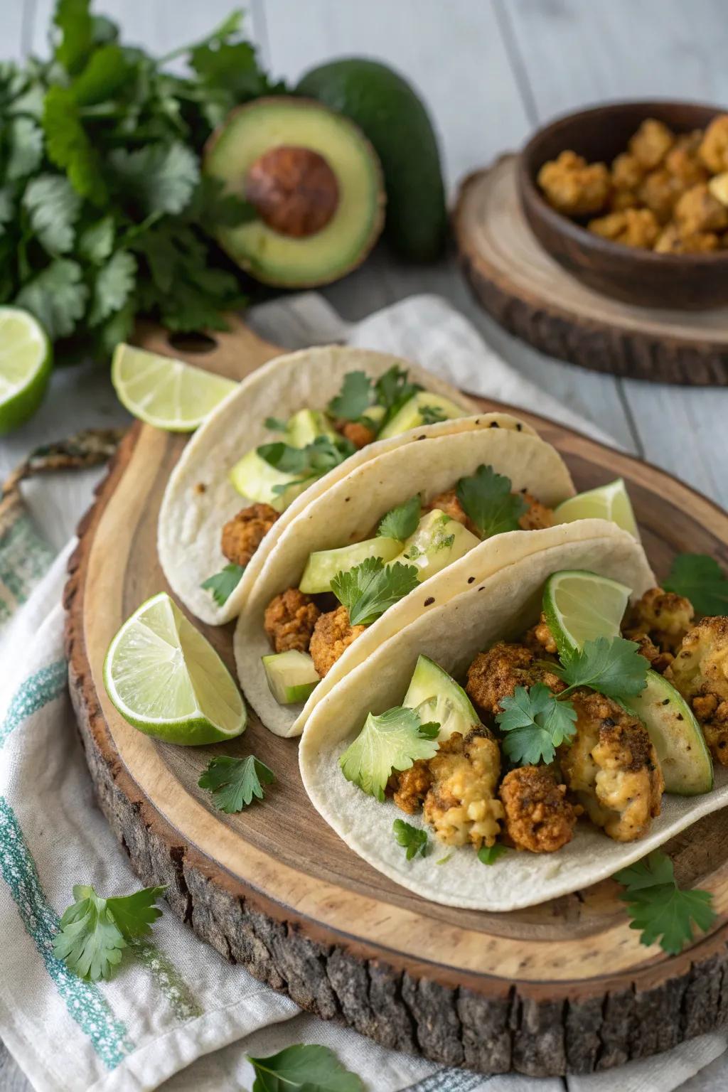 Roasted cauliflower tacos, a flavorful vegetarian option.