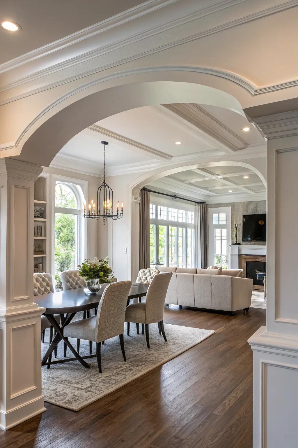 Define open spaces with decorative faux molding.