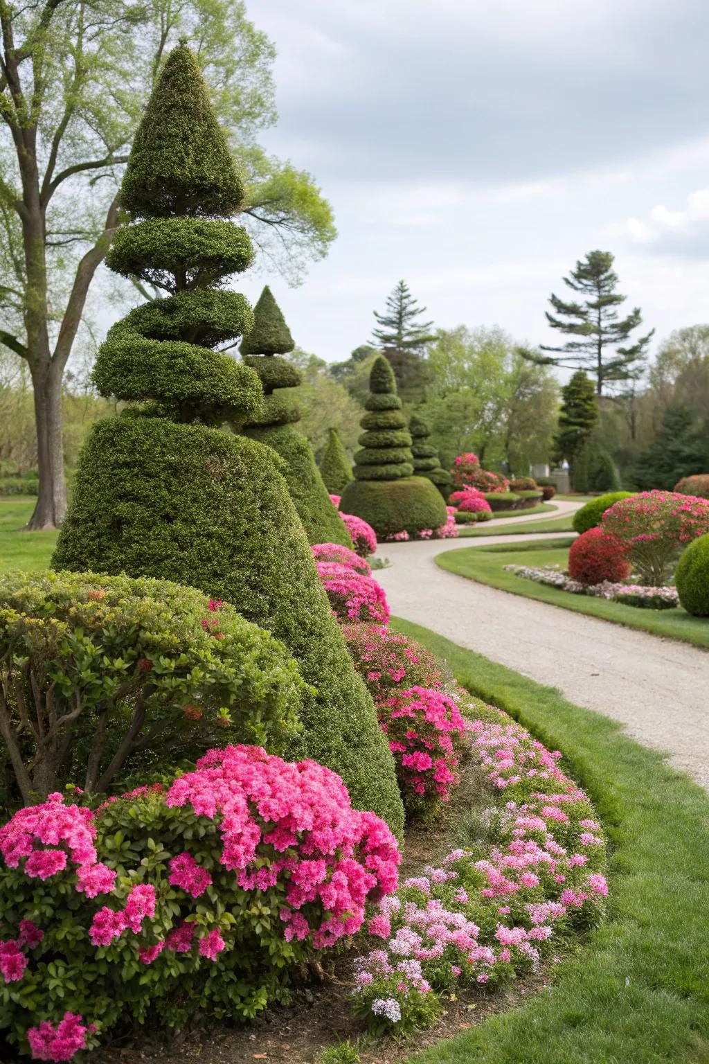 Add artistry with azalea topiaries in your garden.