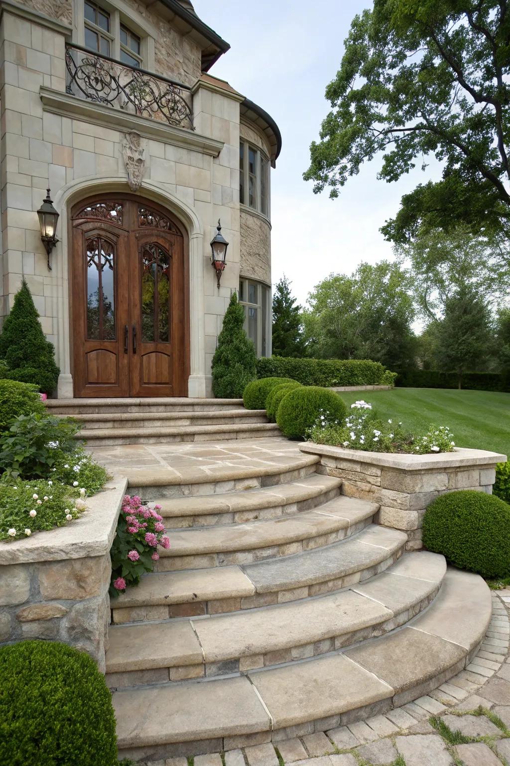 Natural stone steps offer timeless elegance and durability.