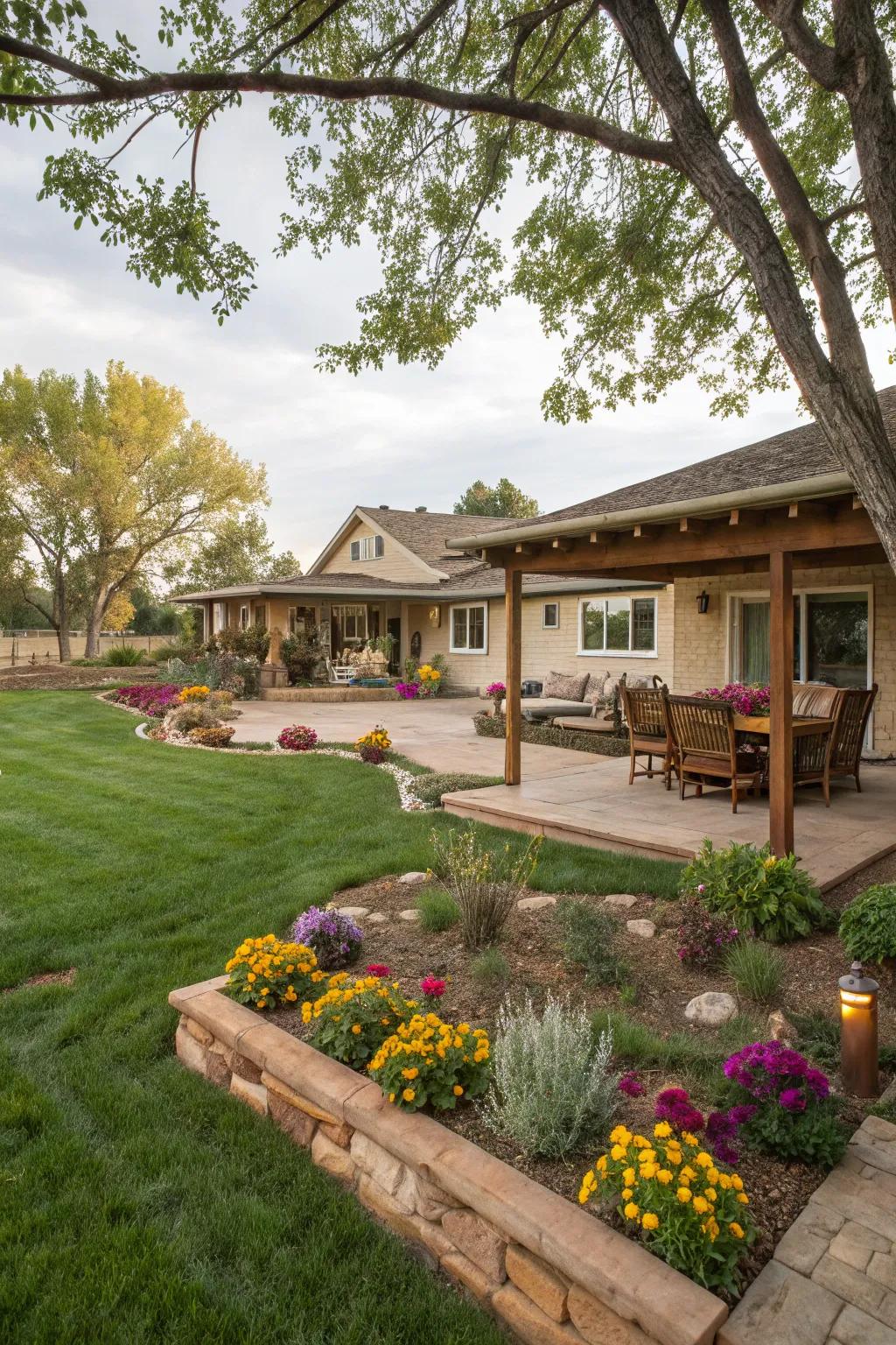 Outdoor living area inviting relaxation in the front yard