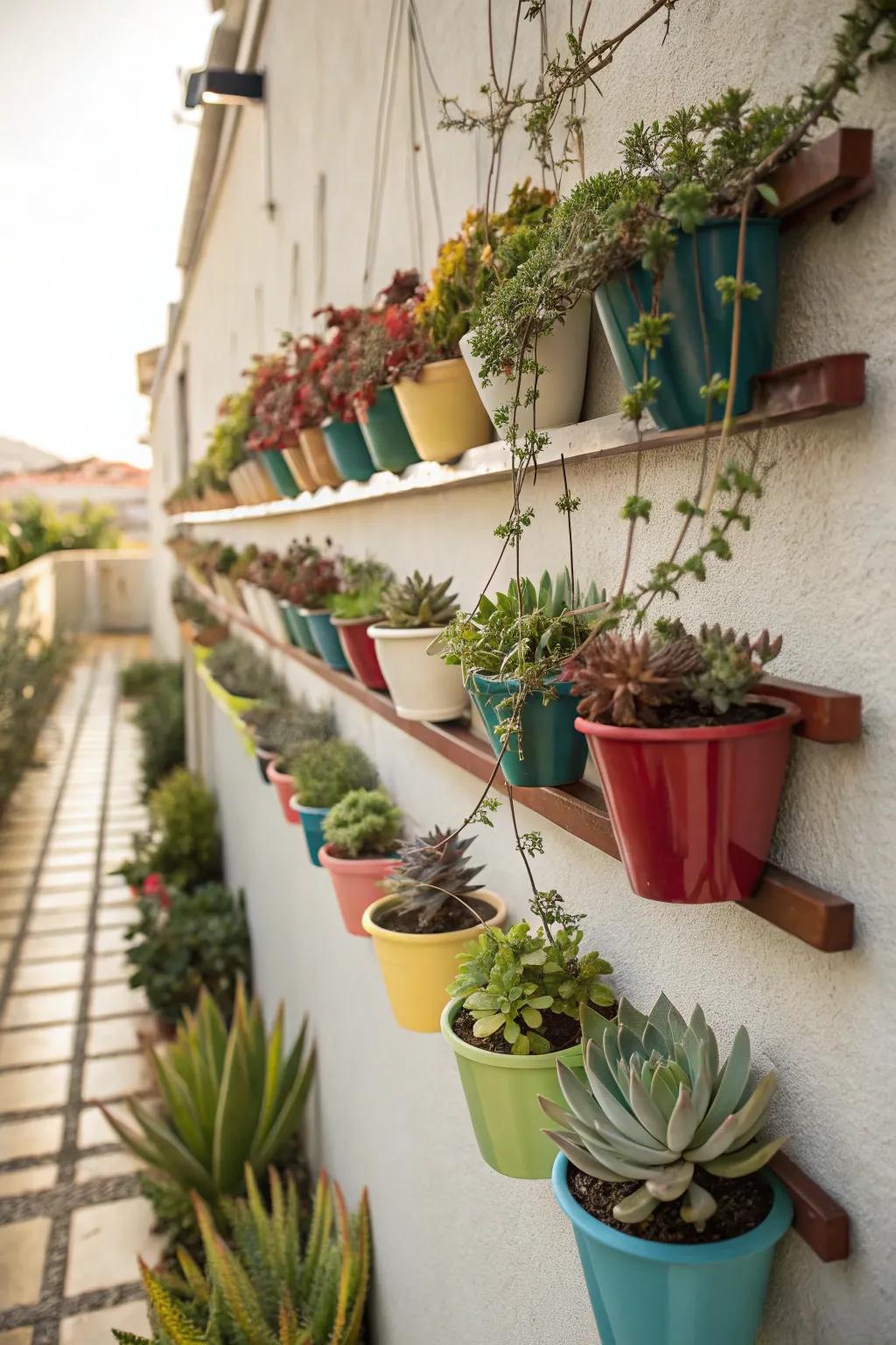 Vertical displays maximize garden space.