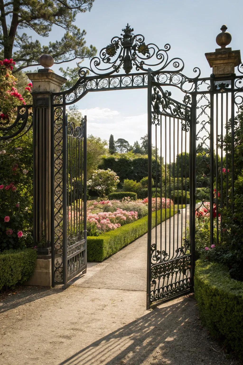 Wrought iron gate combines elegance with timeless durability.