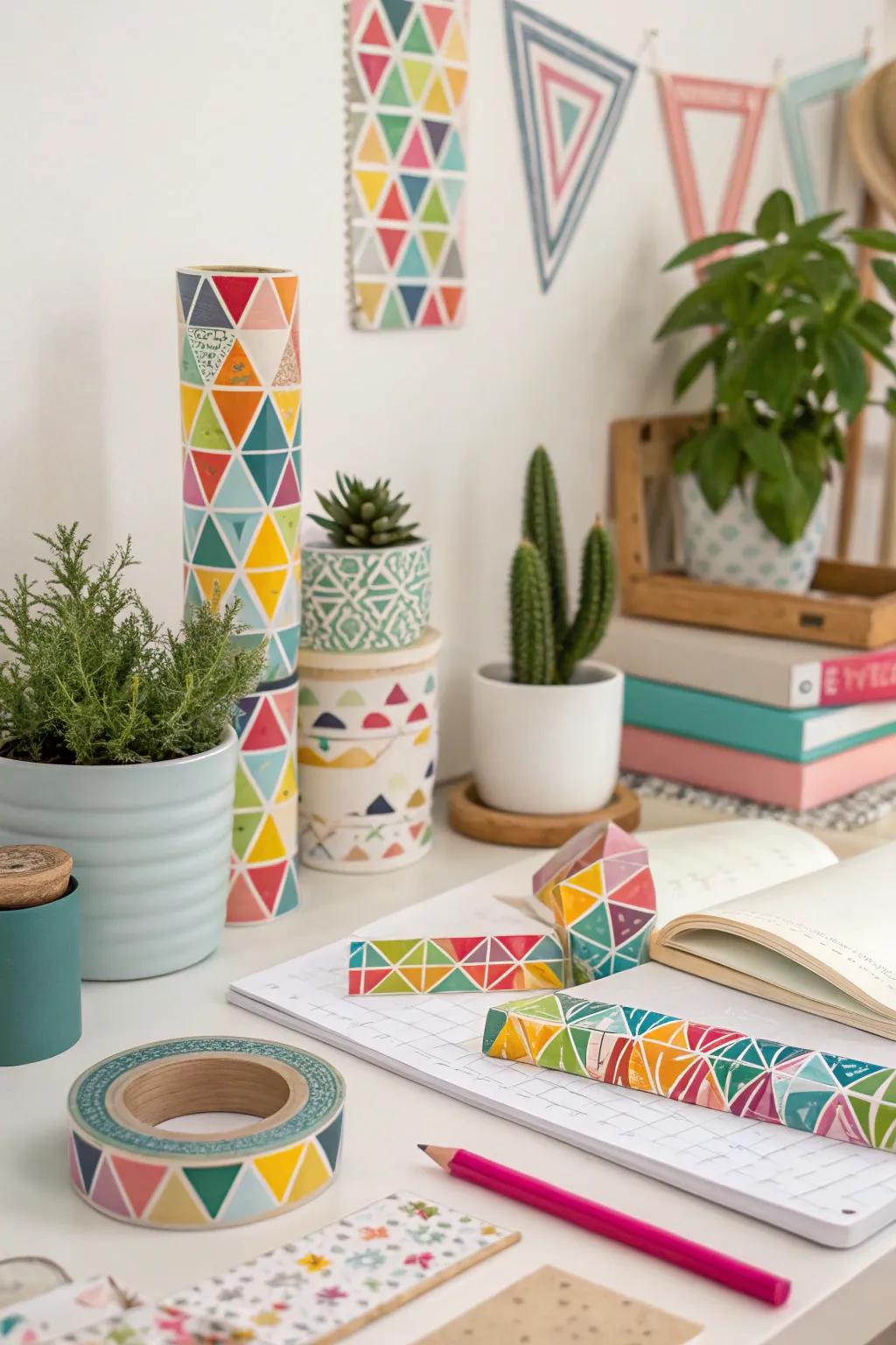 Washi tape allows for playful and temporary geometric designs.