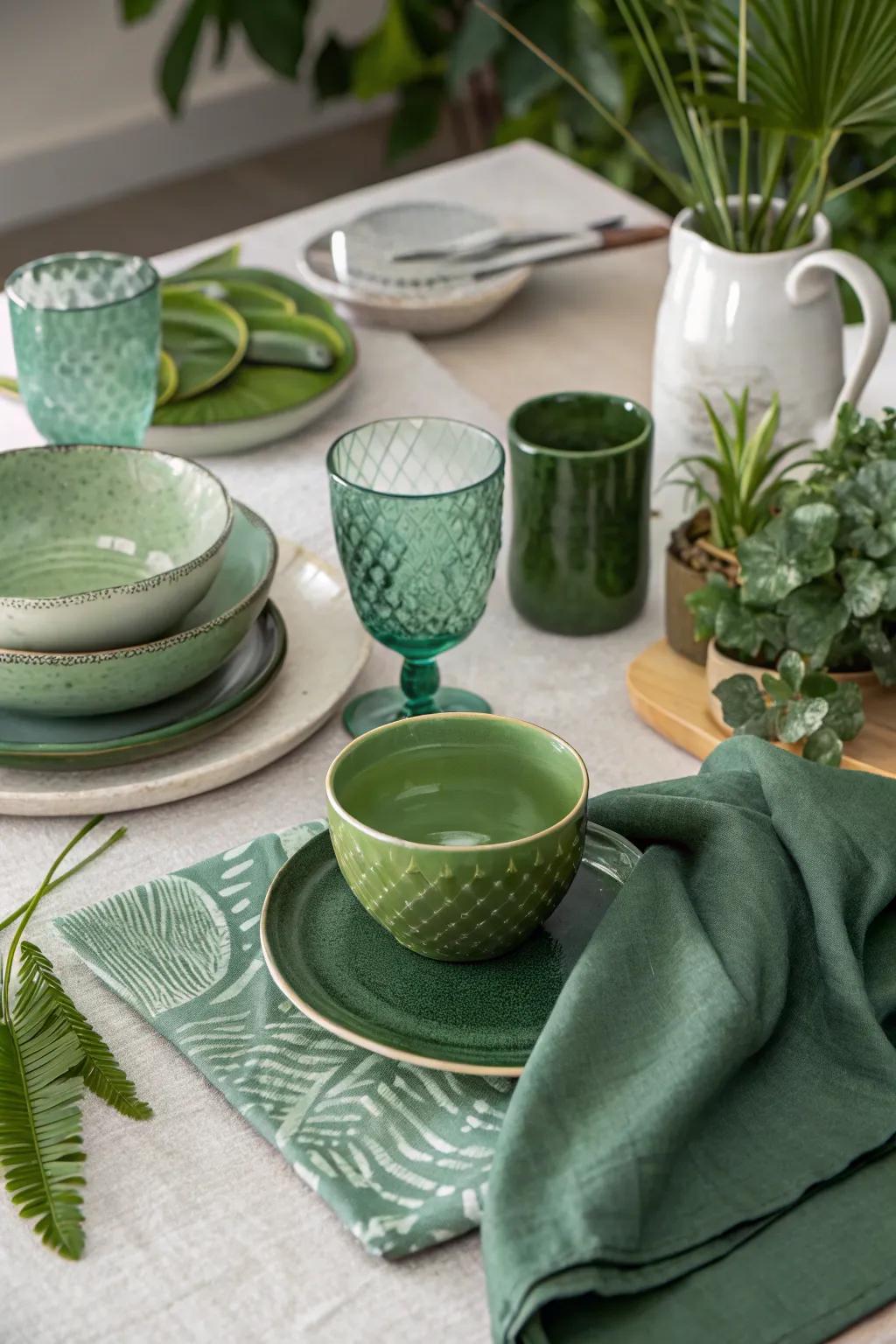 Diverse shades of green for a dynamic table look.