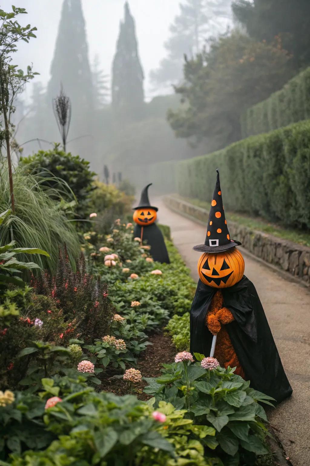 Spooky garden gnomes add a whimsical touch to your yard.