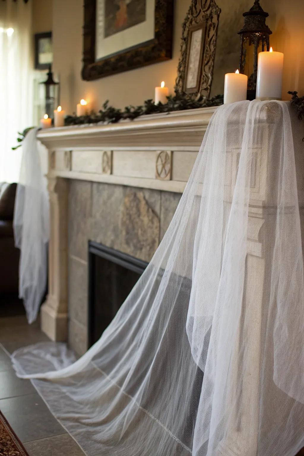 Sheer drapes add an ethereal touch to Halloween decor.