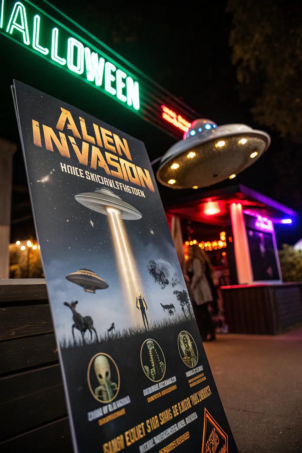 An alien-themed flyer that offers a unique twist on Halloween.