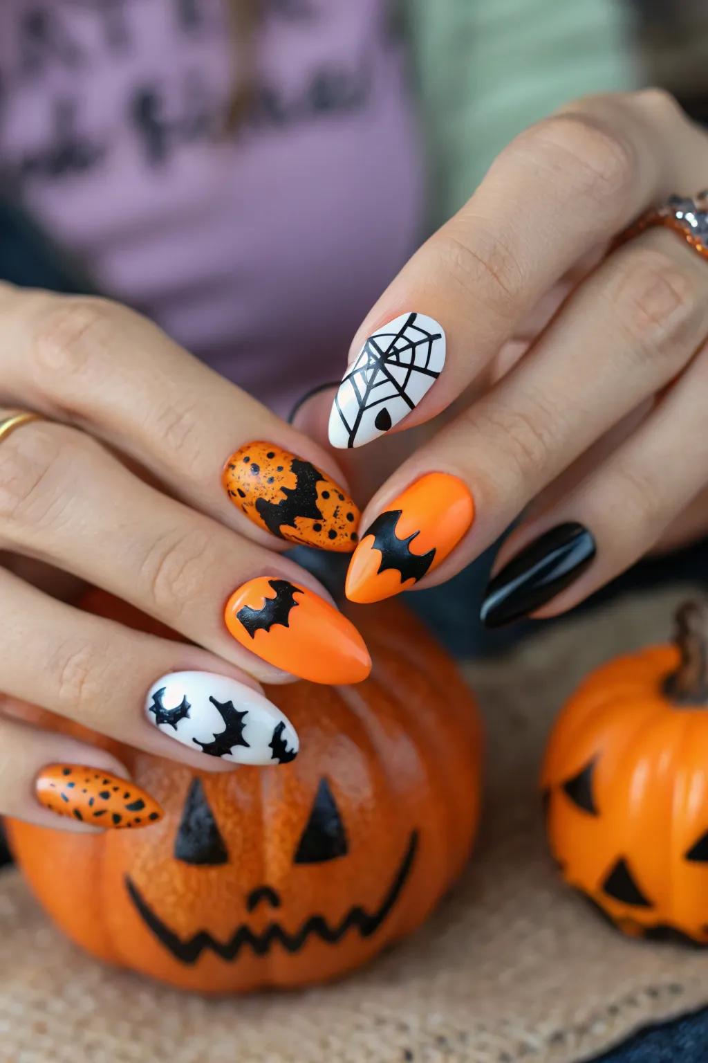 Vinyl nail art adds a spooky touch to your Halloween style.