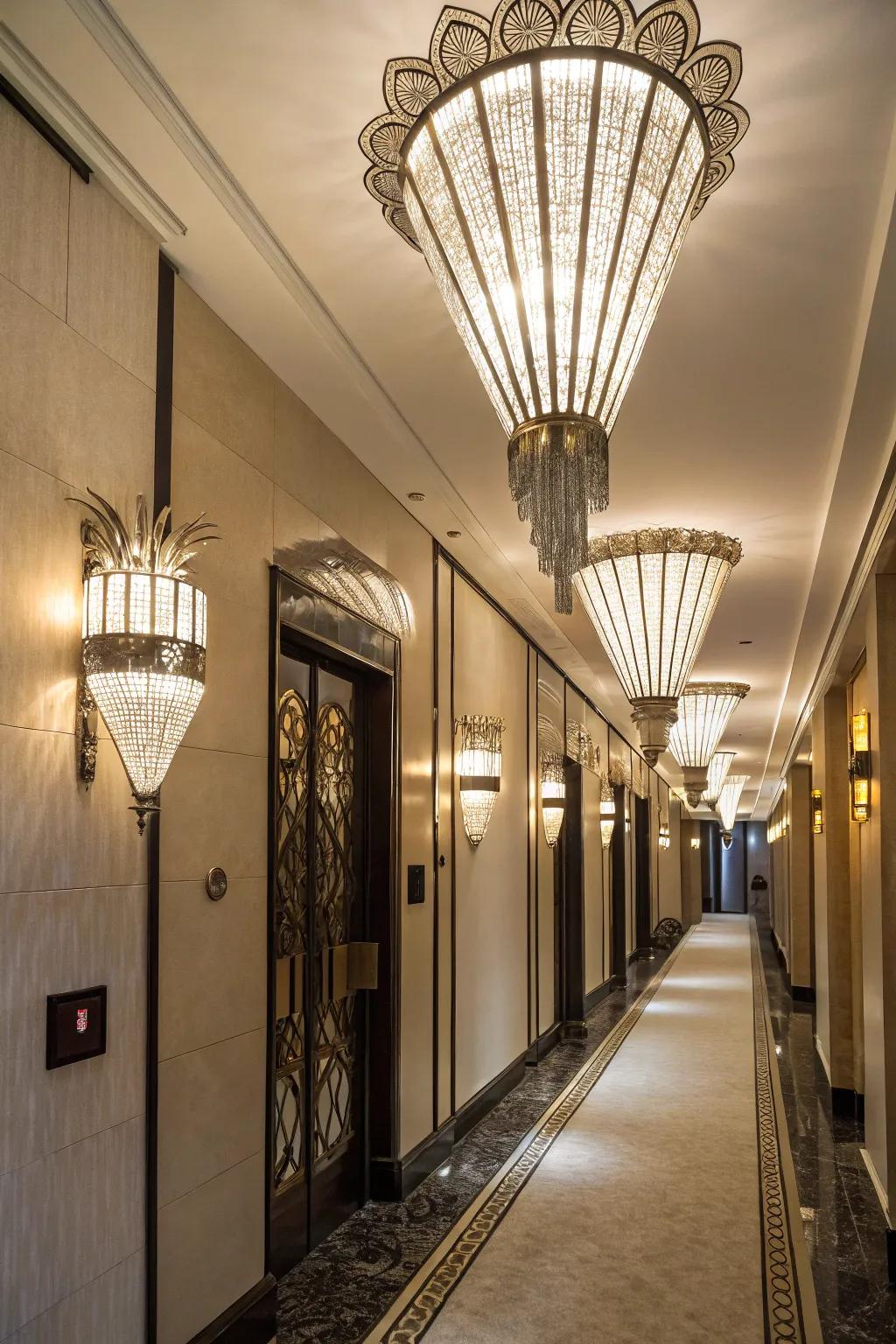 Art Deco lighting adds luxury and style.