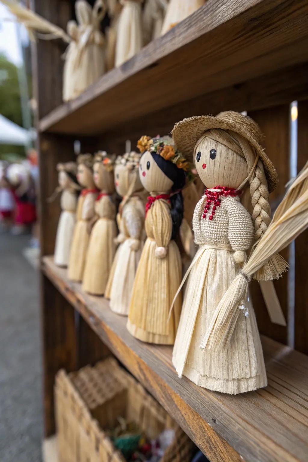 Charming corn husk dolls adding a nostalgic touch.