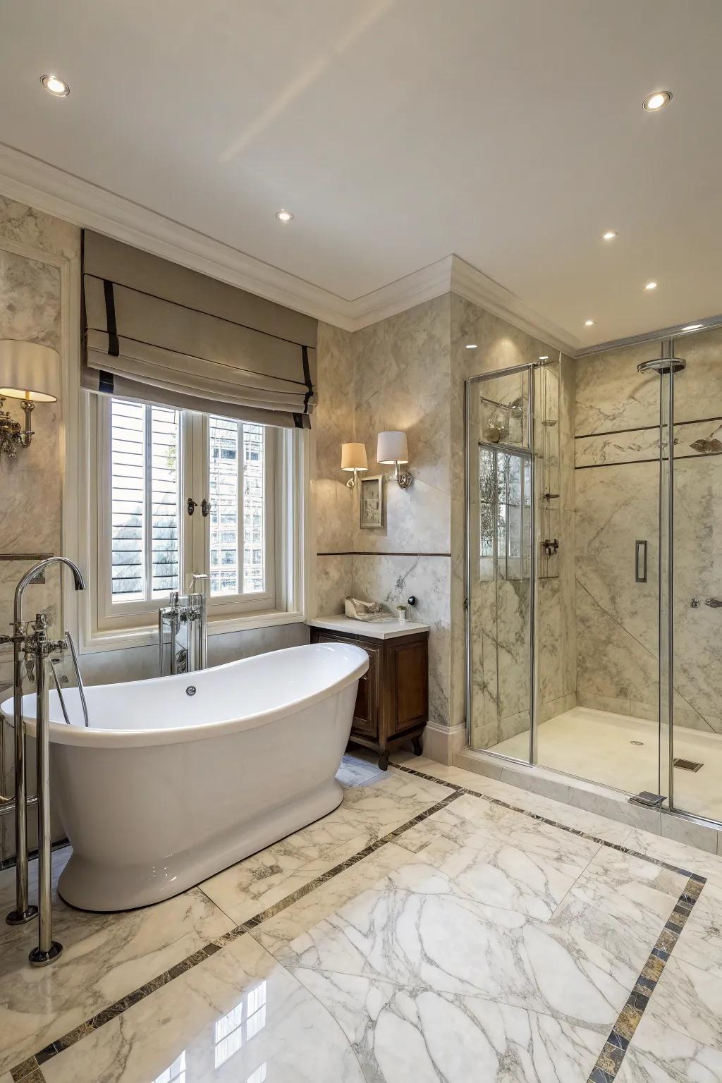 A luxurious bathroom with underfloor heating for a spa-like comfort and elegance.