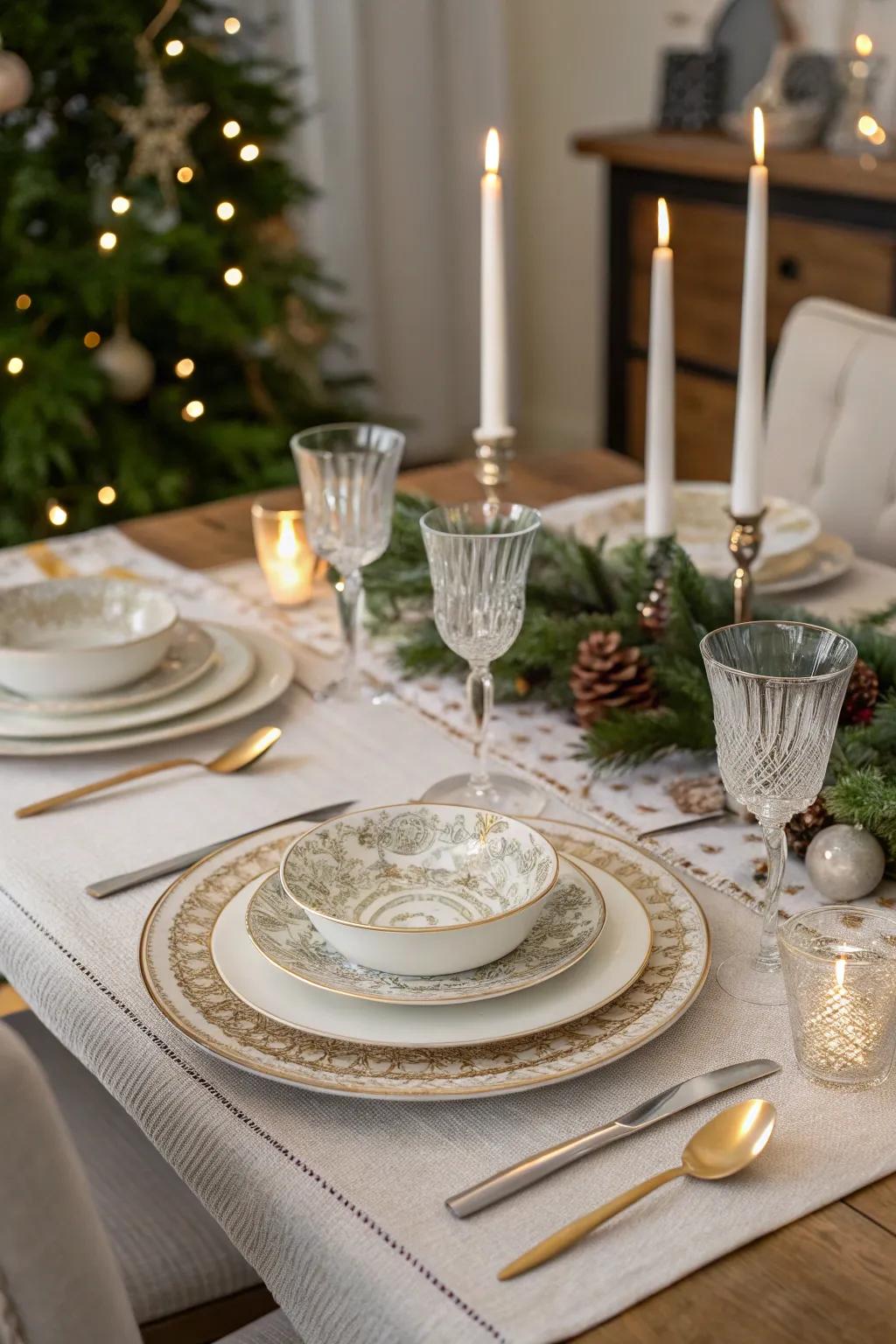 Coordinated dinnerware ties your holiday table together.