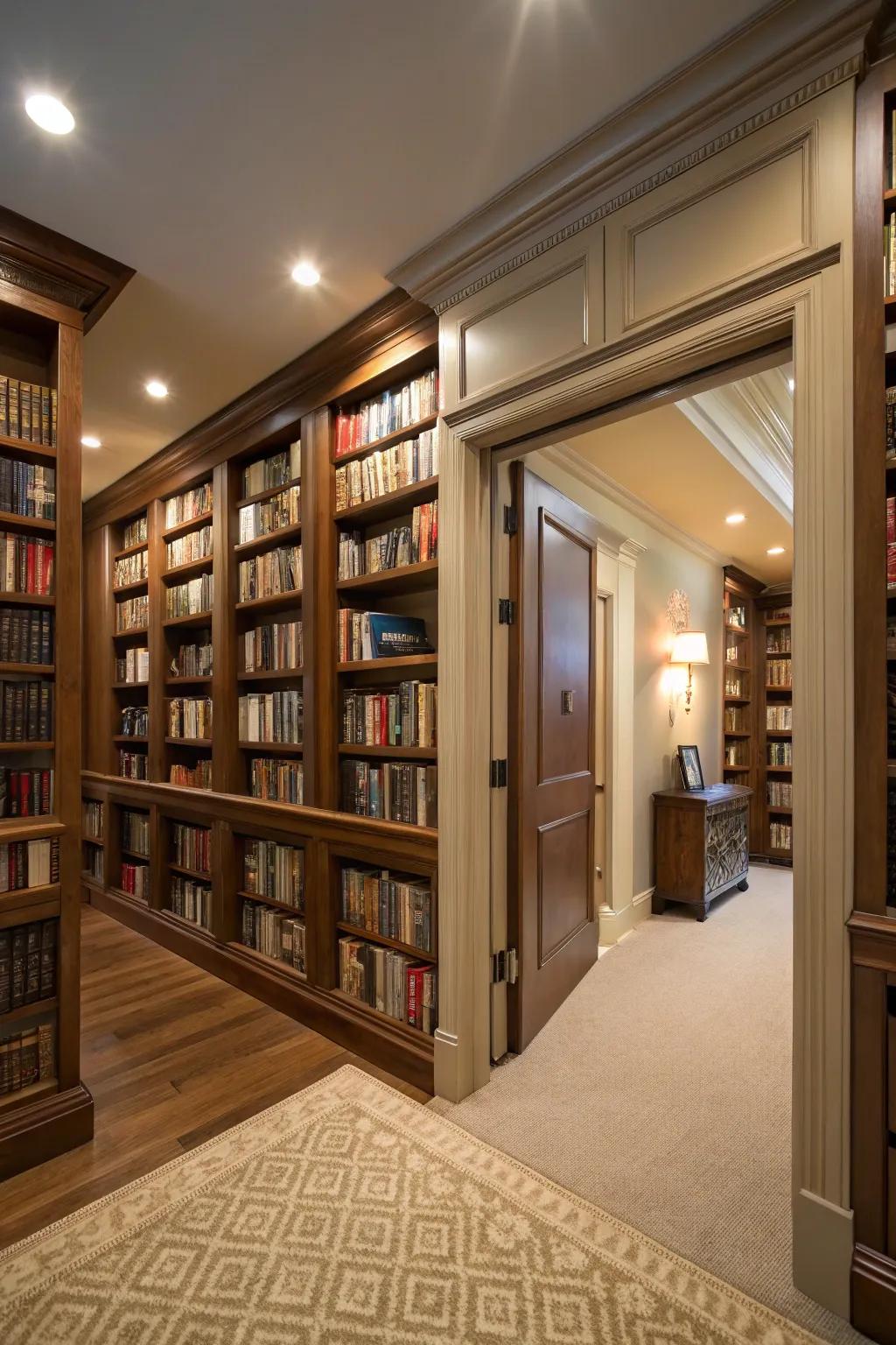 Hidden storage keeps the library tidy and elegant.