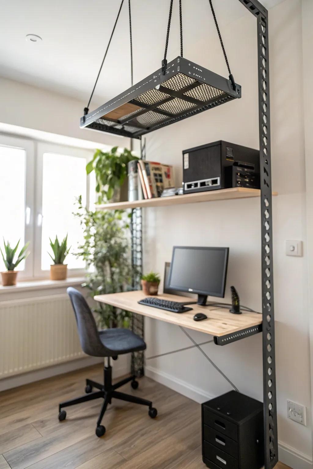 Create the illusion of space with a floating rack shelf.