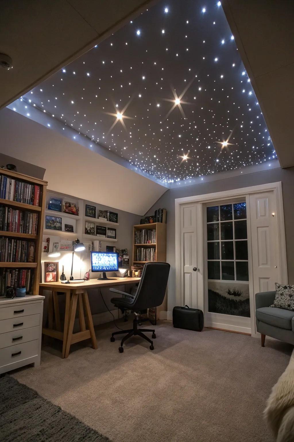 A starlit ceiling can inspire creativity and add a touch of whimsy.