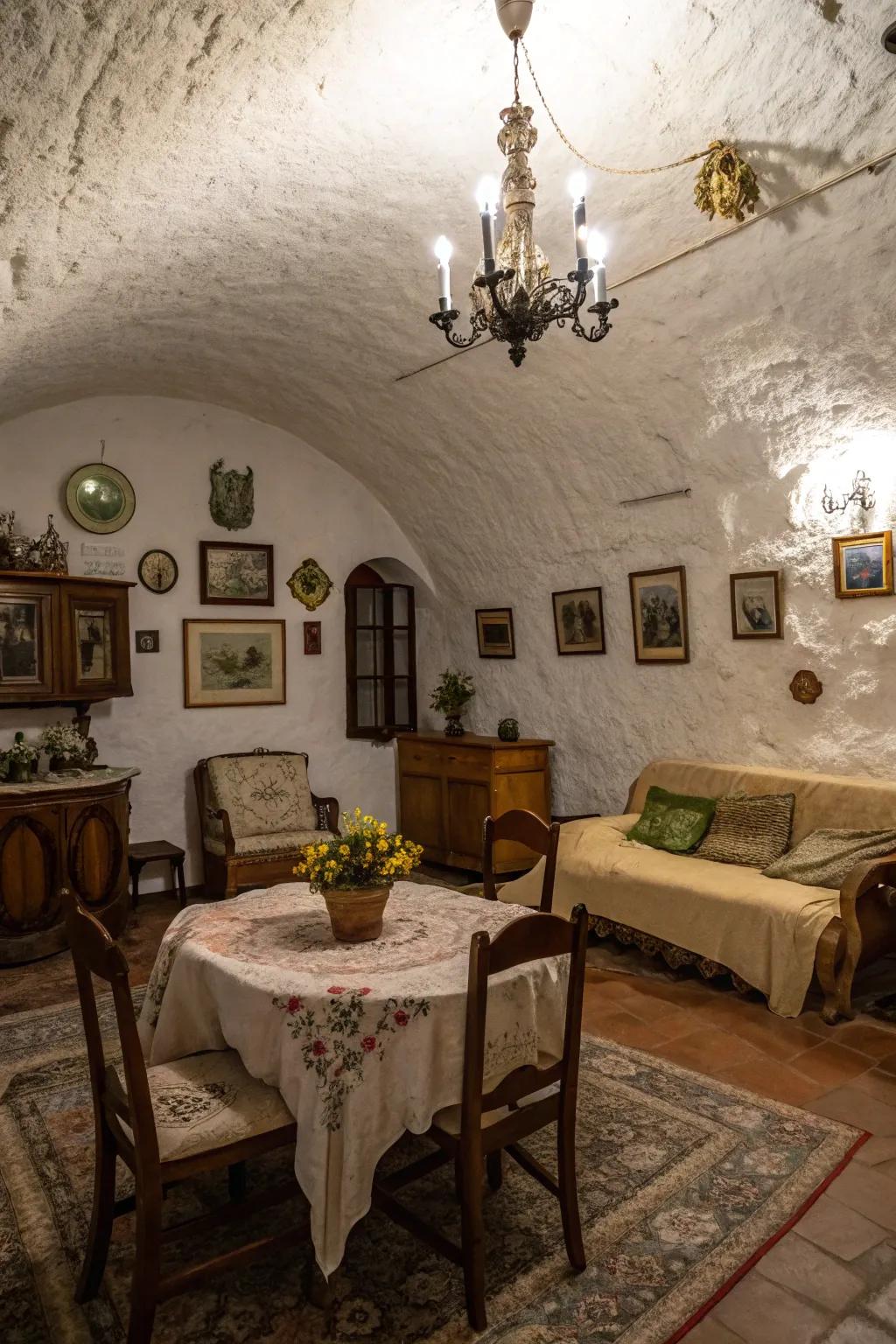 Vintage decor adds timeless charm to contemporary underground homes.