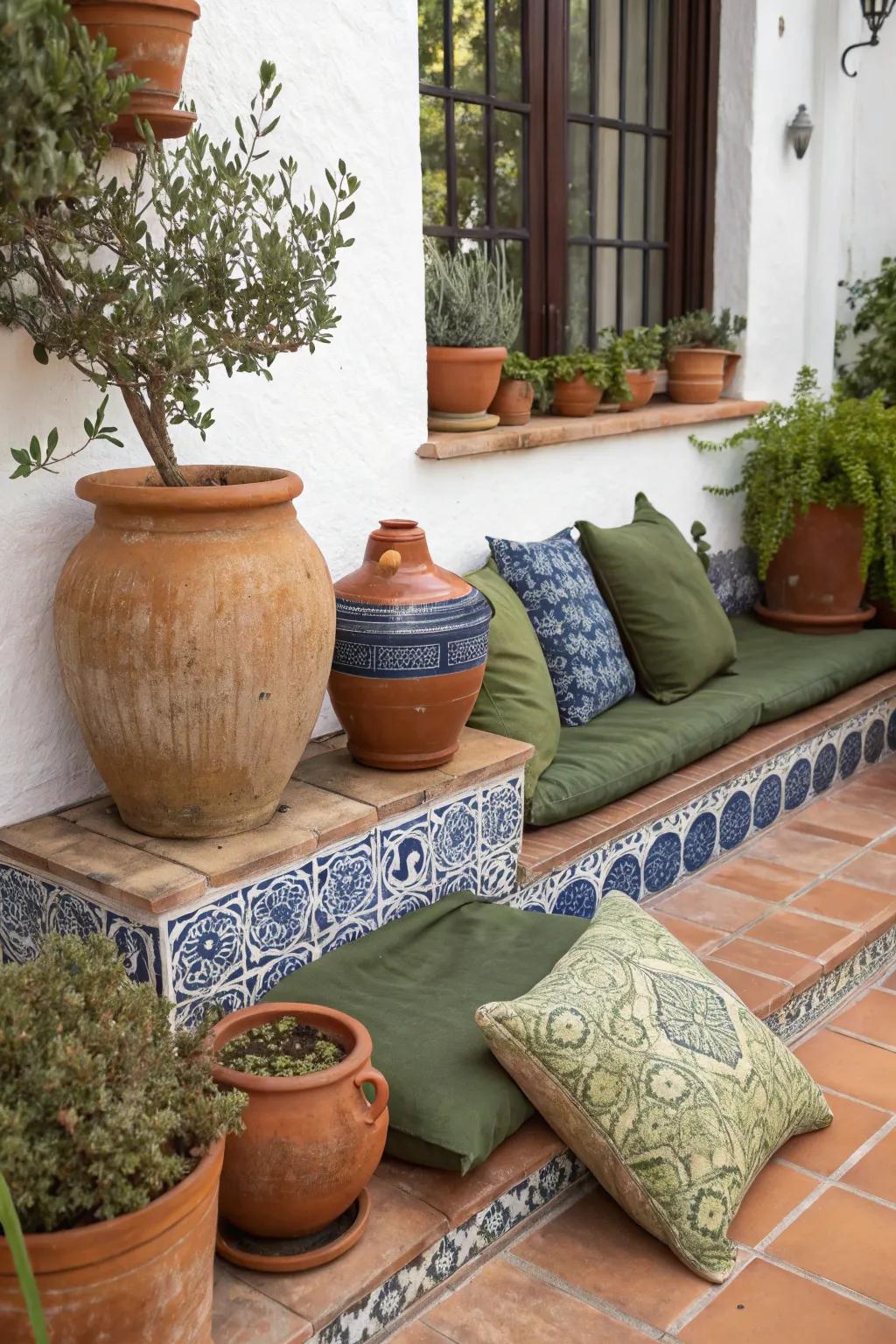 A Mediterranean color palette brings warmth and vibrancy to an Italian patio.