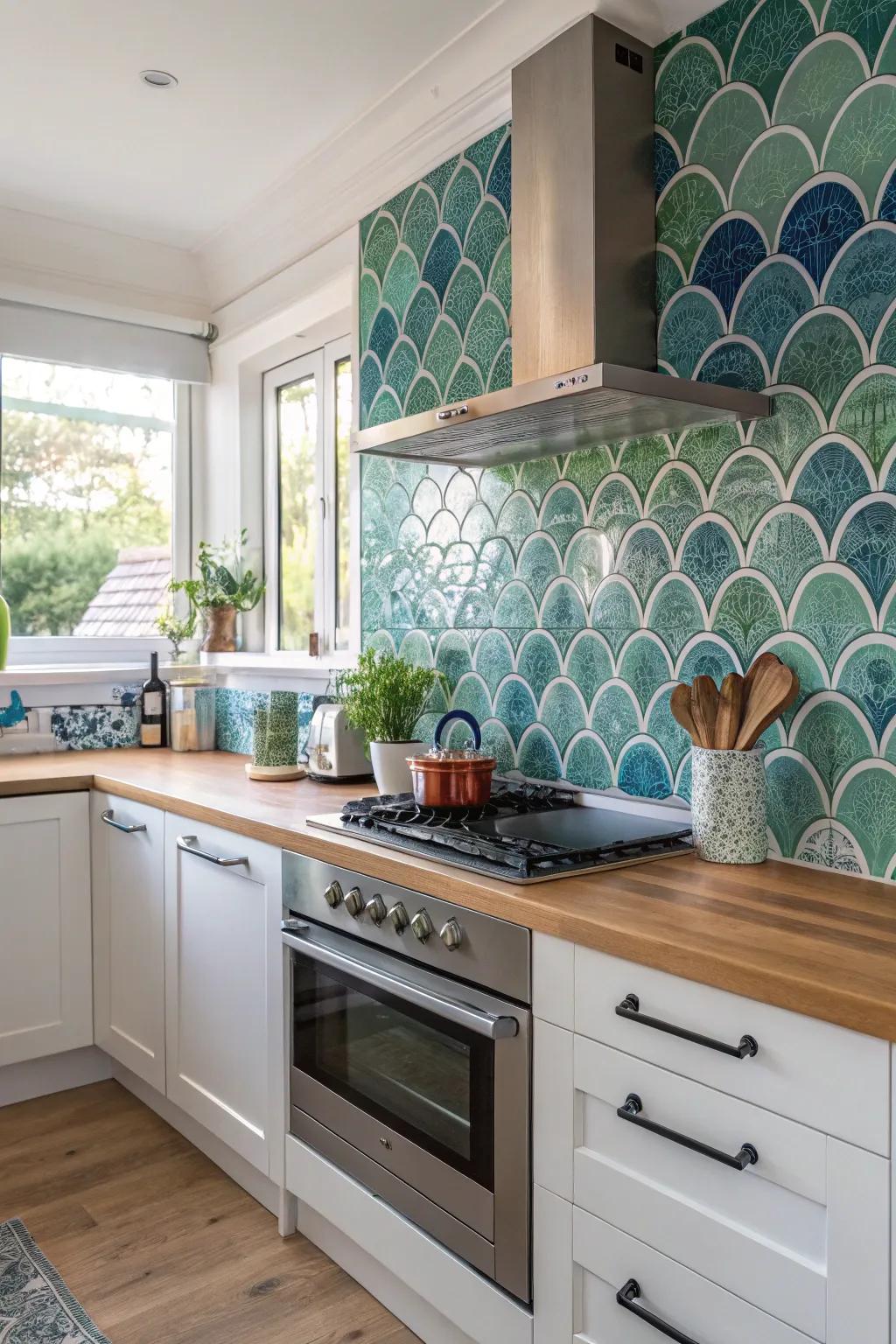 Sea-inspired tiles bring a refreshing coastal vibe.