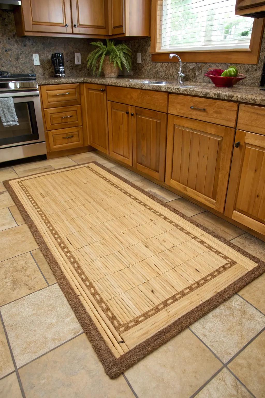 Eco-friendly rugs made from sustainable materials offer natural charm to kitchens.