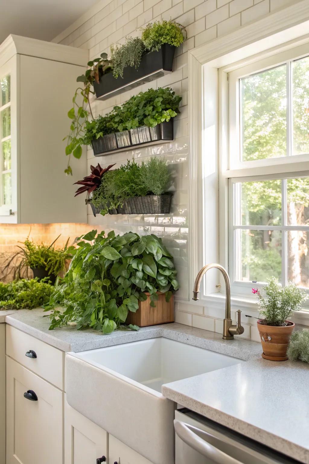 Add a refreshing touch with a botanical backsplash.