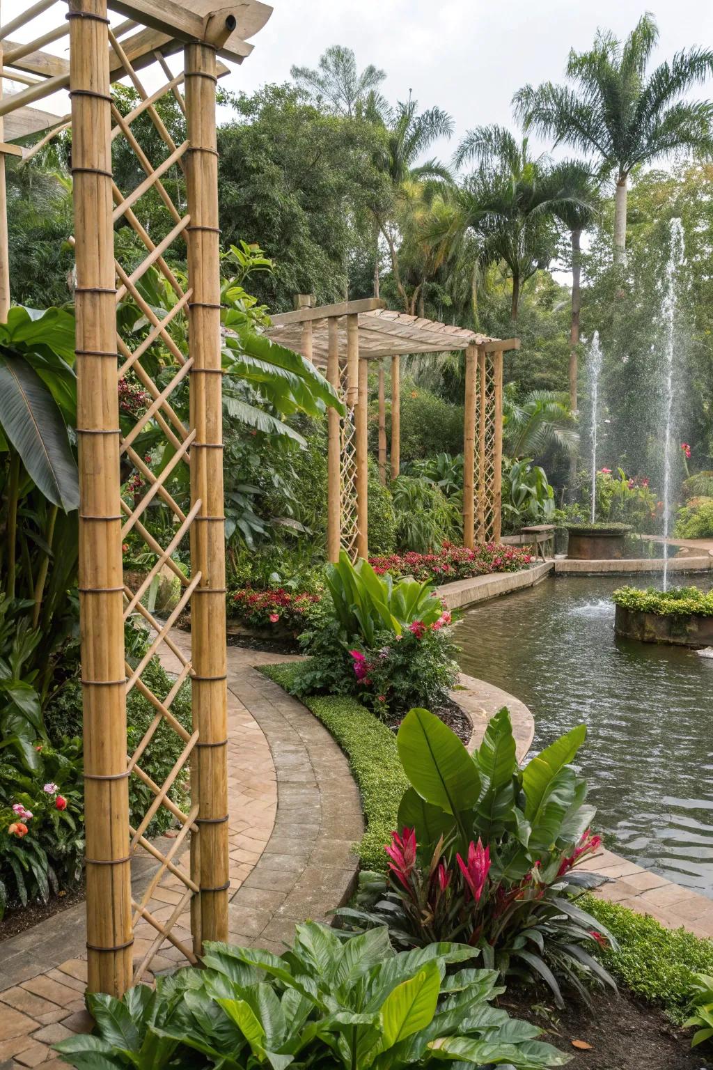 Create an exotic garden retreat with bamboo lattice.