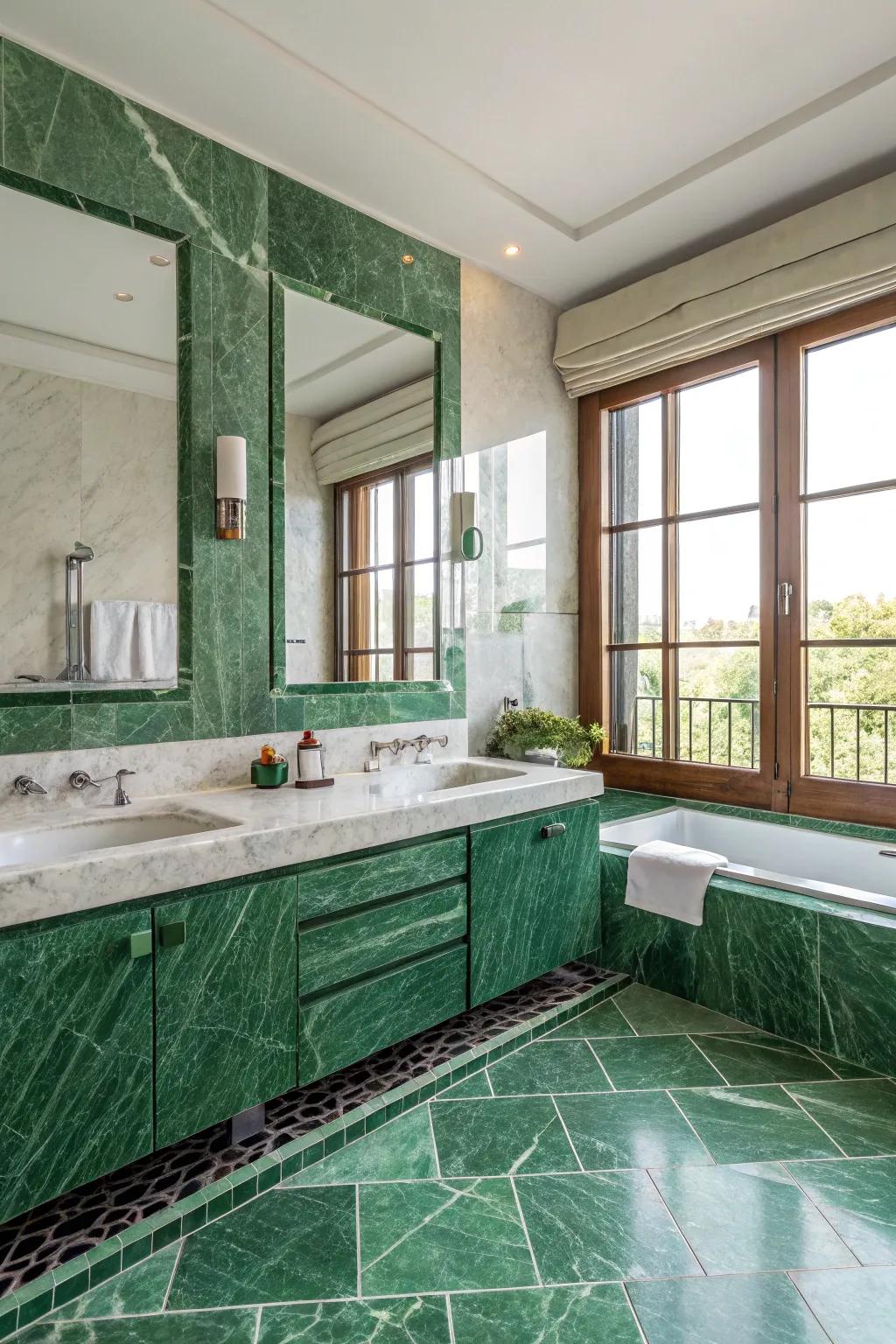 Unusual marble colors like green add a unique twist.