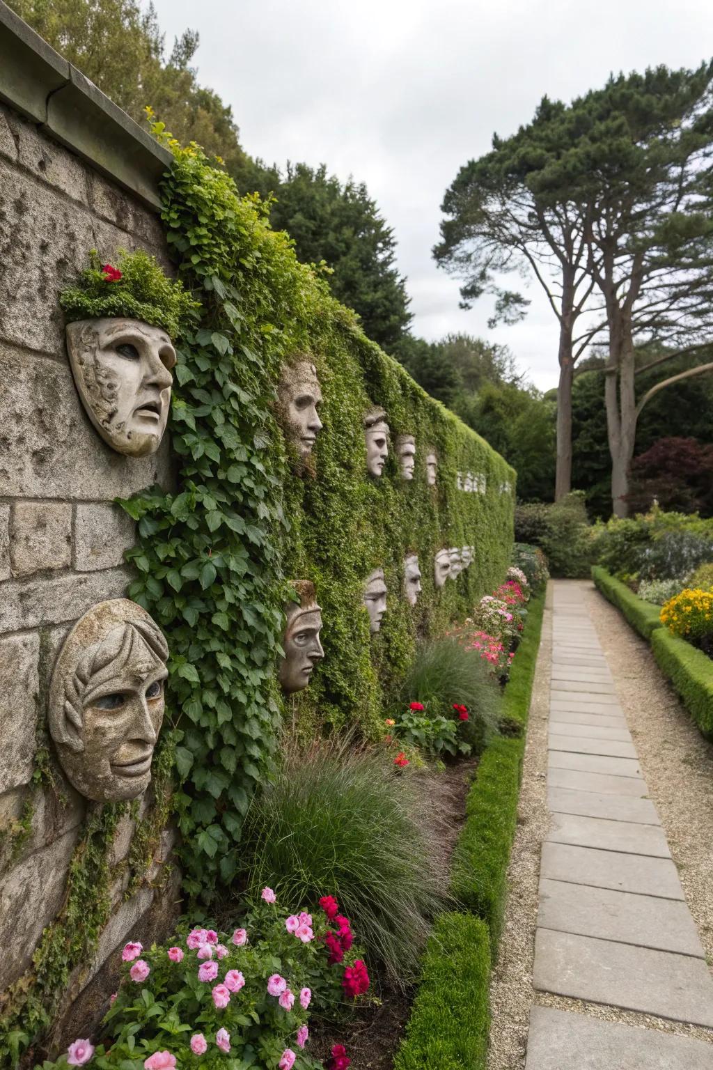 Outdoor mask displays bring art to your garden or patio.