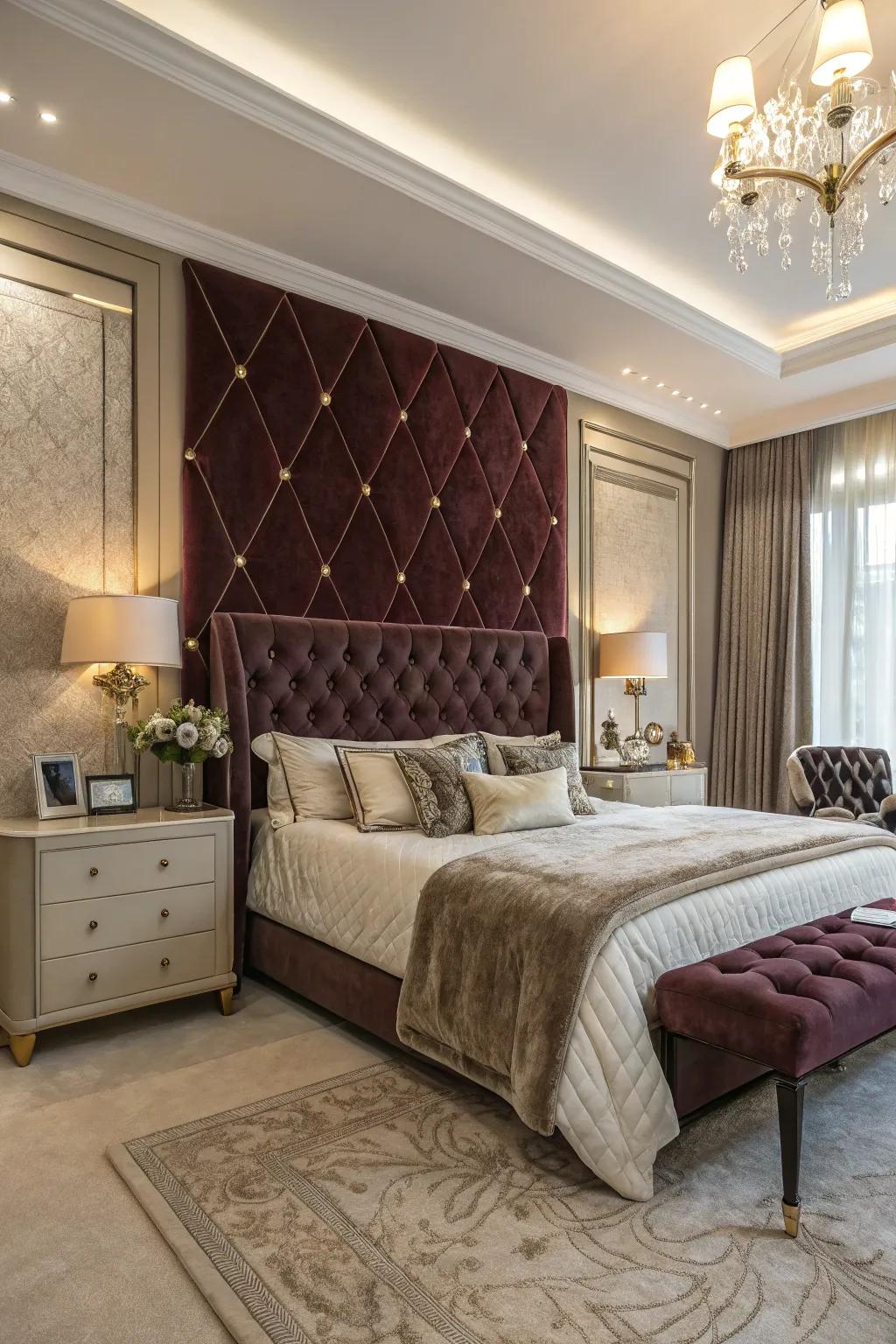 Velvet walls bring opulence and comfort to your bedroom.