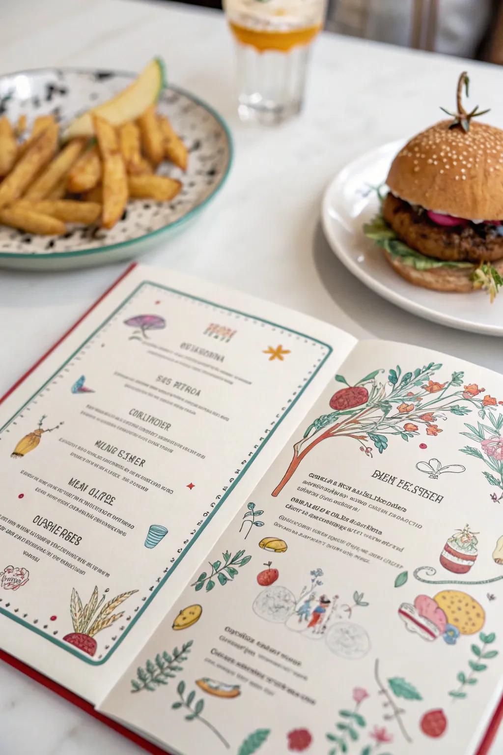 Illustrative details bring a personal touch to menu design.