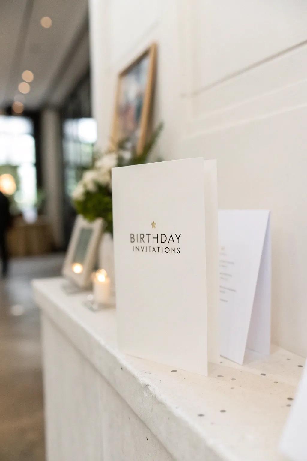 Simple invitations set the minimalist tone early.