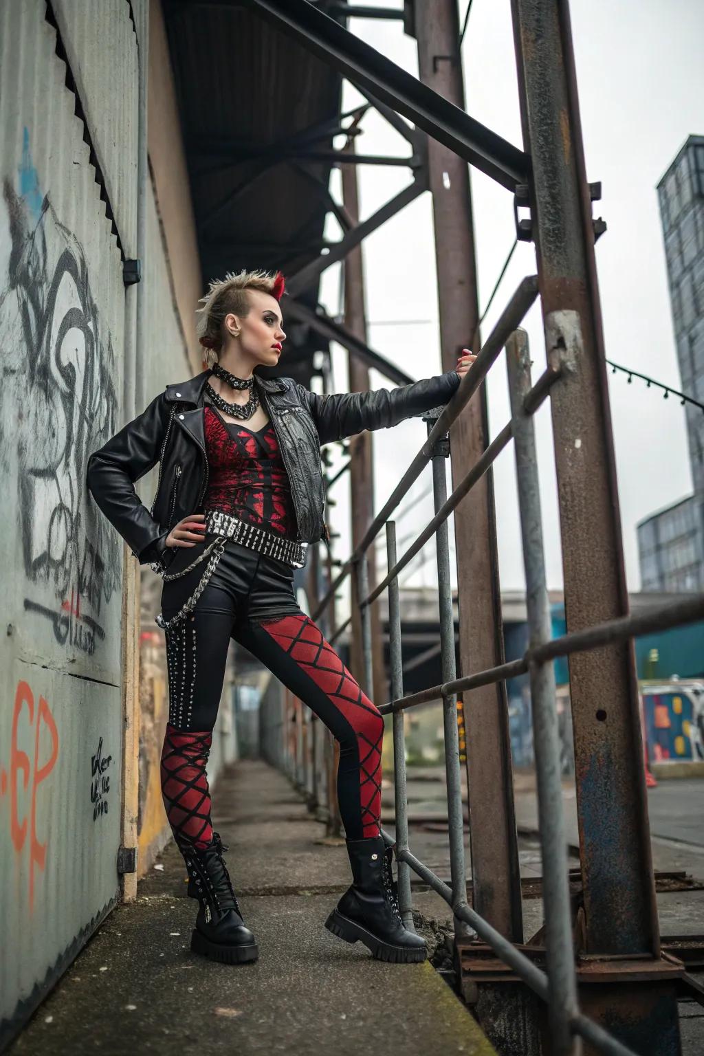 An edgy punk rock look with rebellious flair.