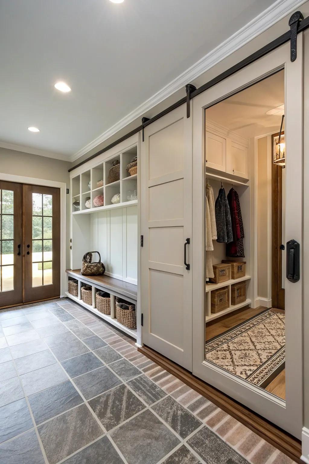 Sliding doors add style and functionality to compact spaces.