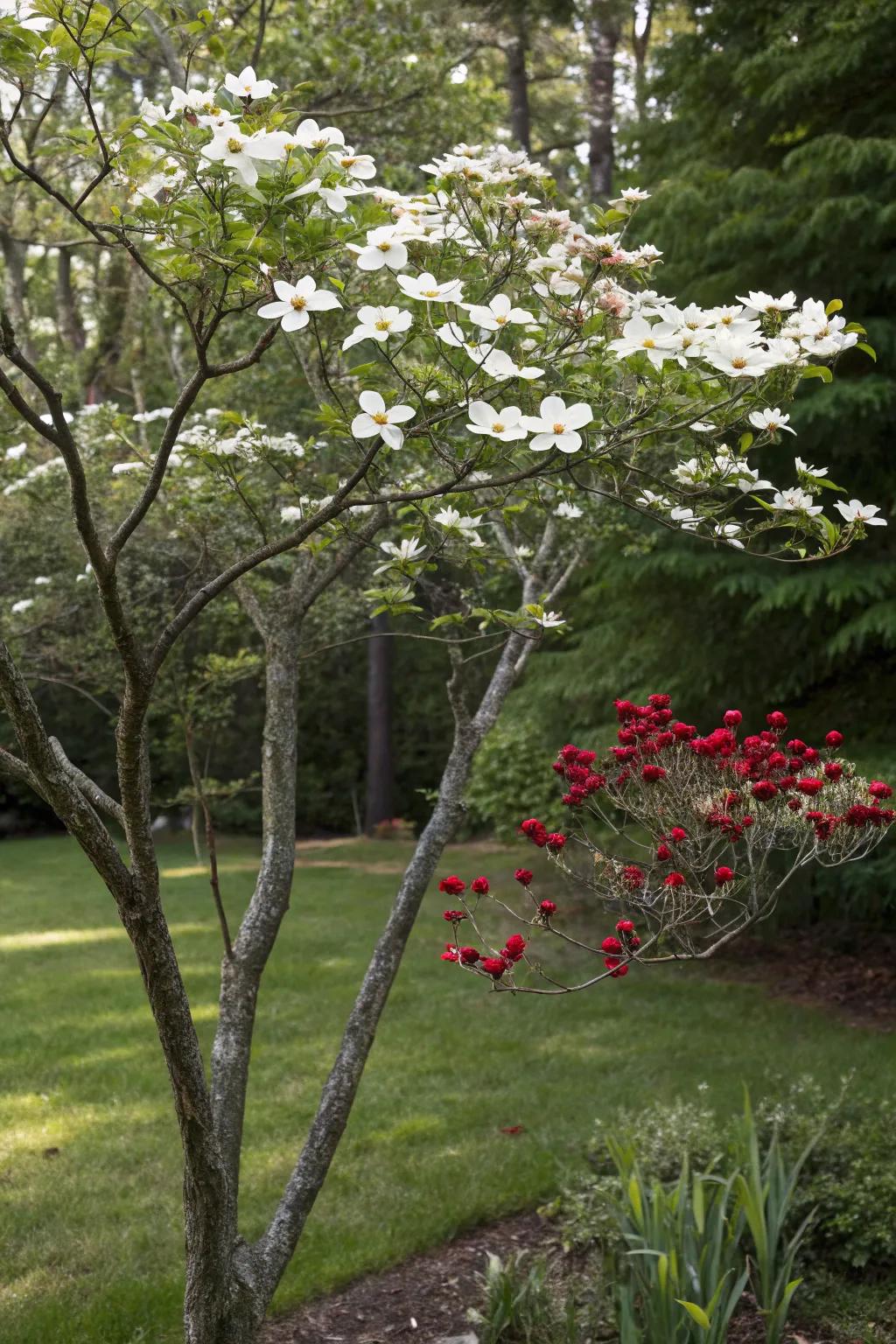 Dogwood providing seasonal interest with its flowers and berries.