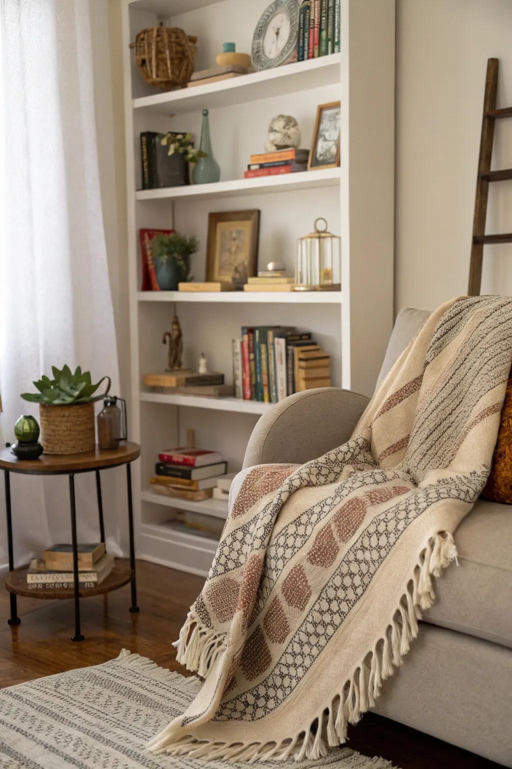 Textiles add warmth and color to shelf displays