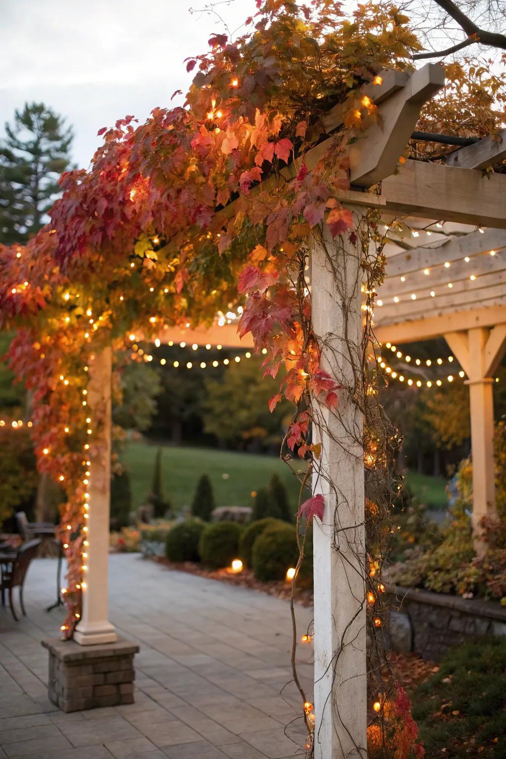 A foliage-adorned pergola creates an enchanting spot for guests.