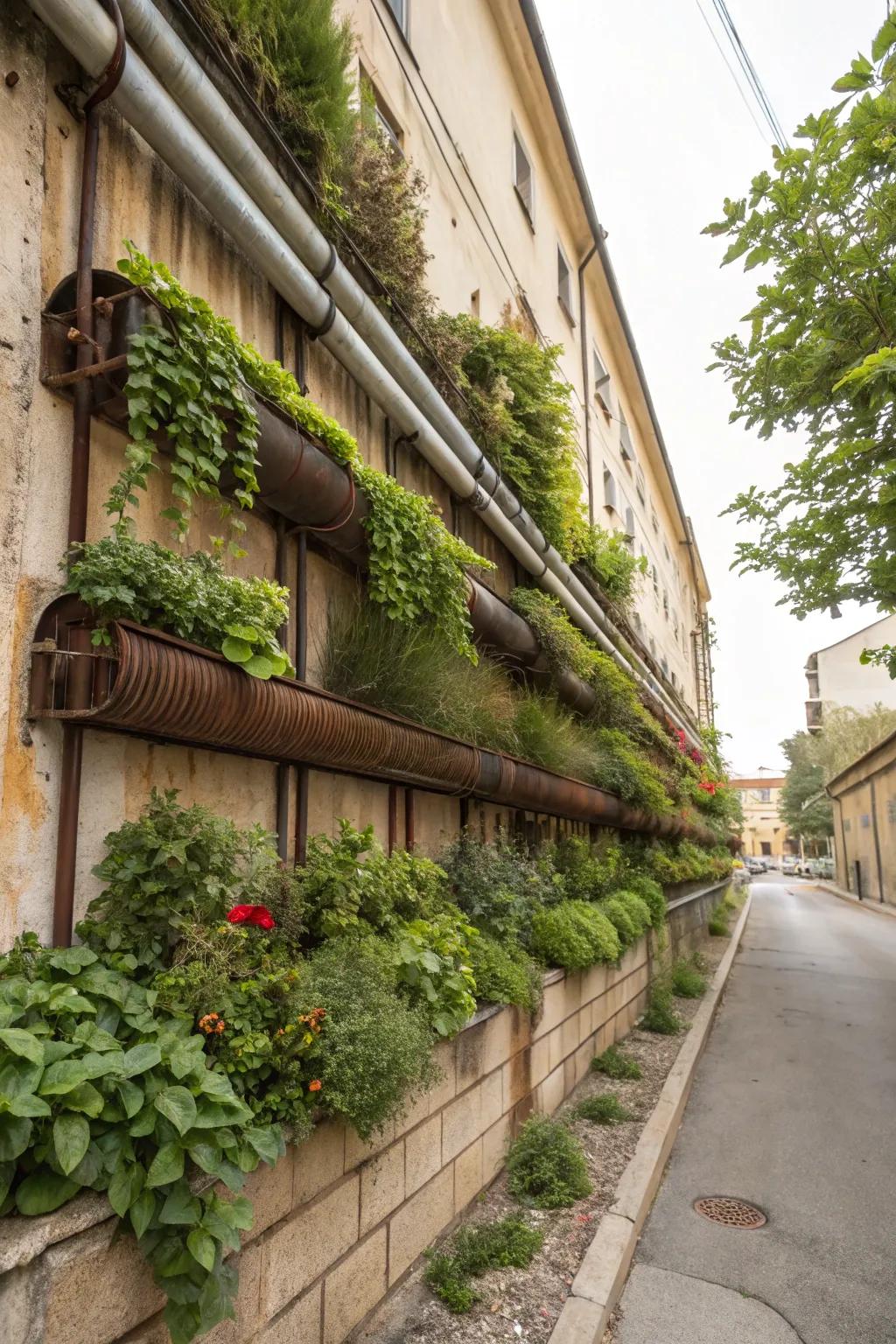 Add an industrial touch with pipe planters.